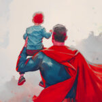 superhero father holding his son